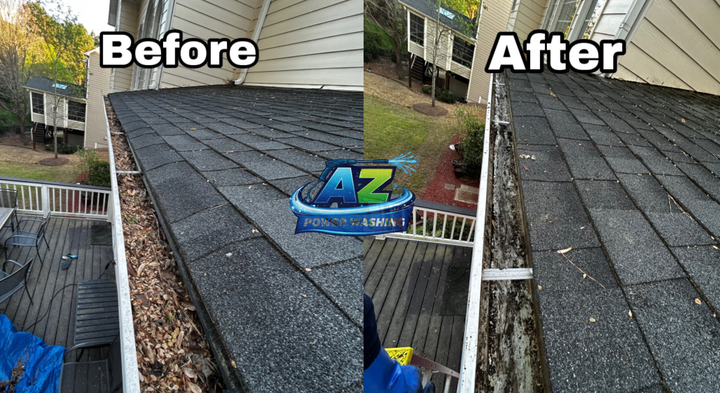 Gutter cleaning before and after — Cary NC